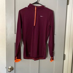 Nike dark plum and hi-lighter orange quarter zip
